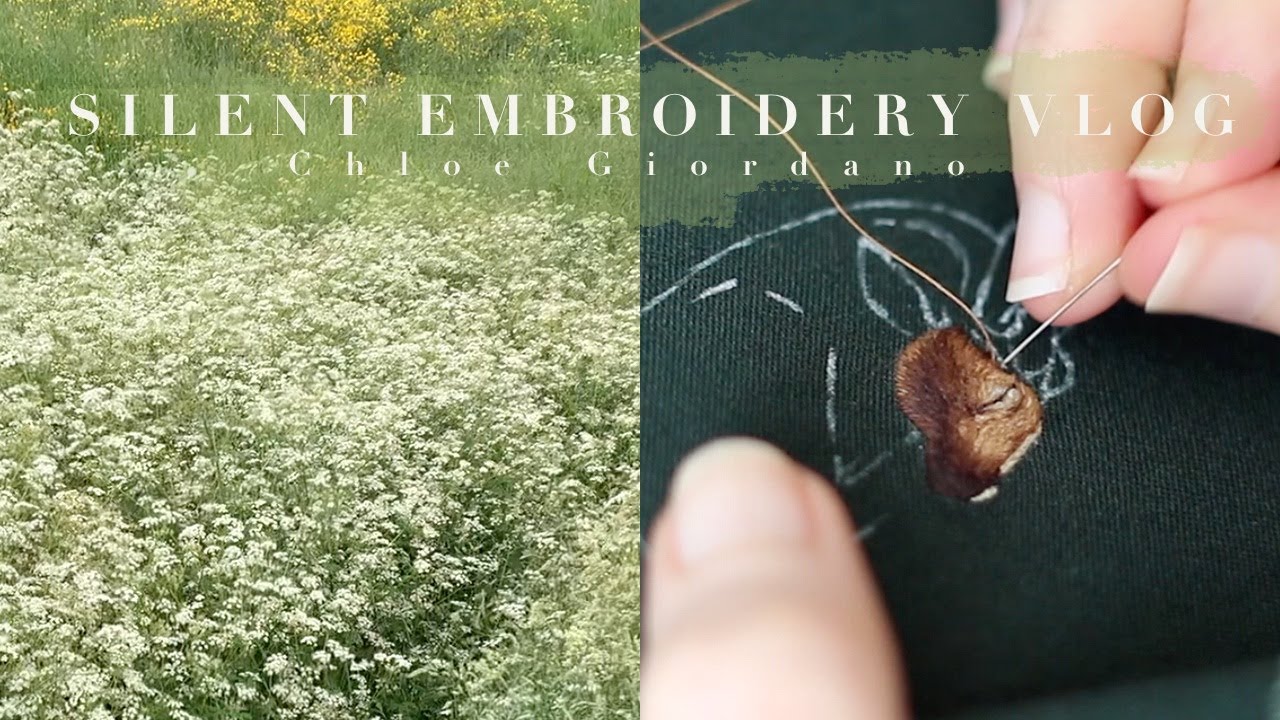 Working on a sleeping fawn embroidery || Silent Embroidery Vlog