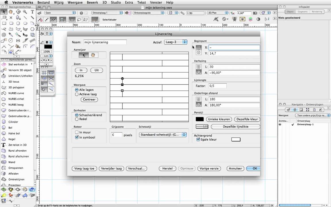 Lijnarcering en motief aanmaken in Vectorworks