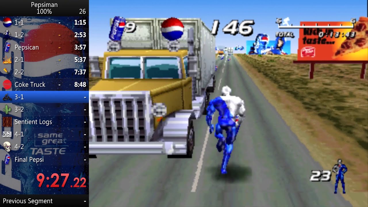Pepsiman 100% Speedrun 20:53 World Record (PSX Emu)