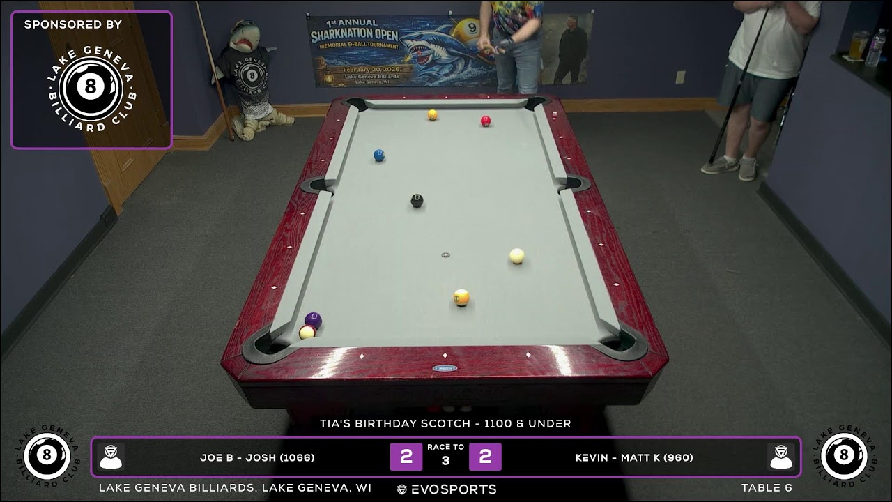 JOE B - JOSH (1066) vs KEVIN - MATT K (960) - LAKE GENEVA BILLIARDS - TABLE 6 | EvoSports