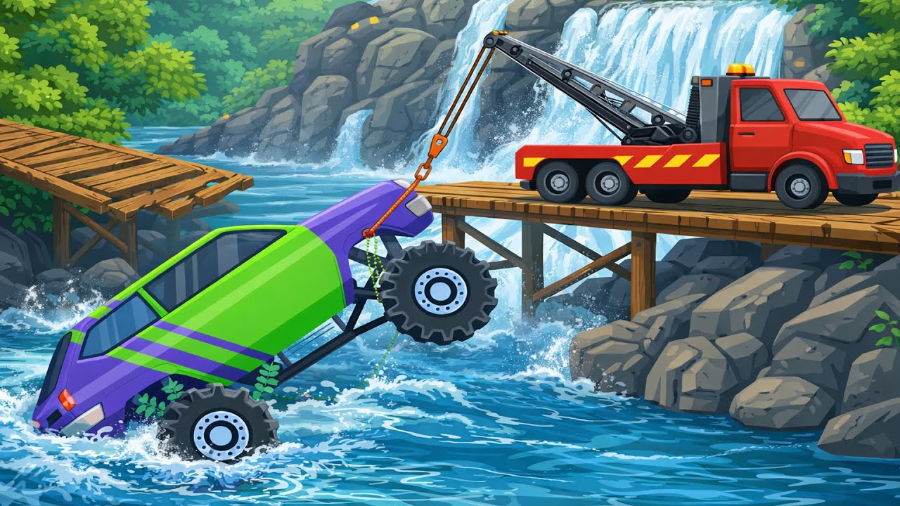 Monster Truck Falls Into a Waterfall 🚨🌊 | Heavy Rescue Truck Saves the Day | Vehicles Animation