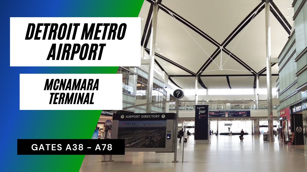 Detroit Metro Airport DTW McNamara Terminal Walking Tour Concourse A Gates A38 to A78
