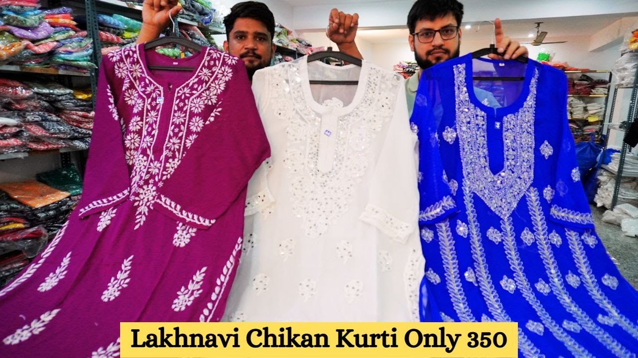 Lakhnavi Designer Kurti | Beautiful Mirror Work Lakhnavi Chikan Kurti | Lakhanvi Kurti Wholesaler