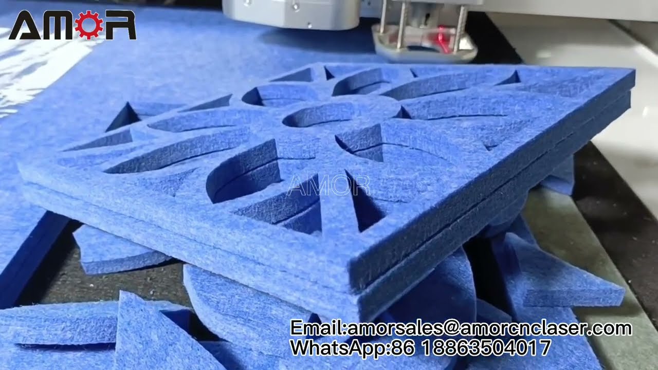 Cutting 24mm Polyester Fiber Acoustic Panel by AMOR CNC Cutting Machine