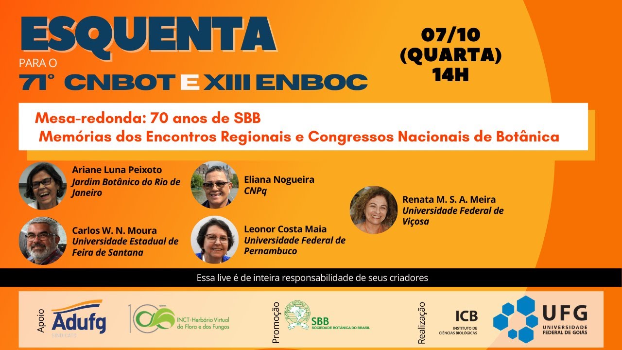 70 anos de SBB - Memórias dos Encontros Regionais e Congressos Nacionais de Botânica