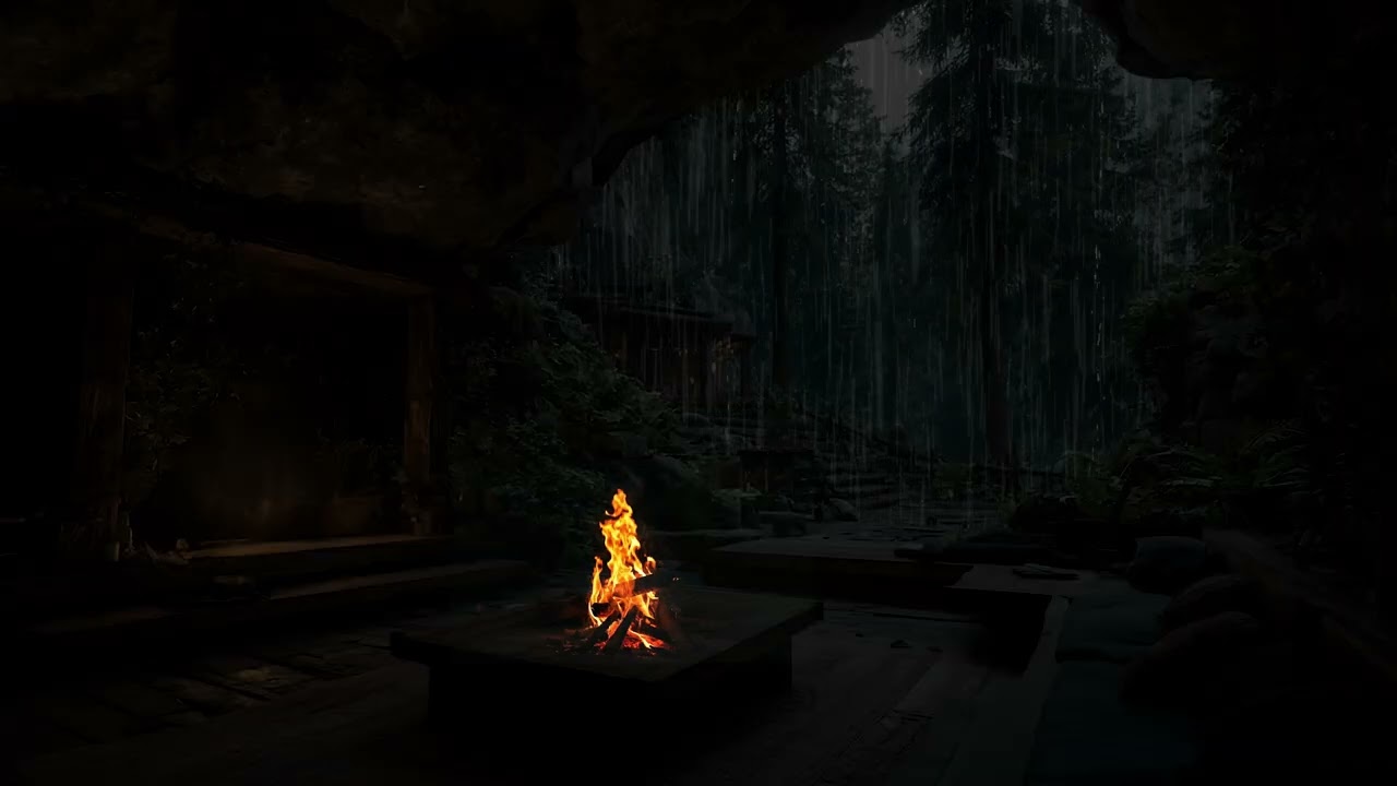 Endless Rain Beneath Forest Shadows for Deep Emotional Calm | Soft Fireplace Nature Ambience