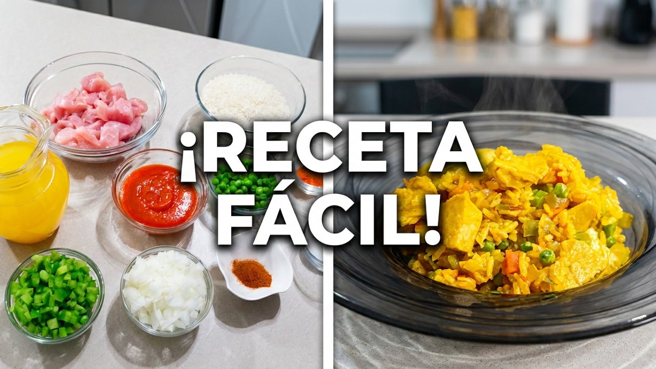 Arroz con pavo y verduras salteadas,