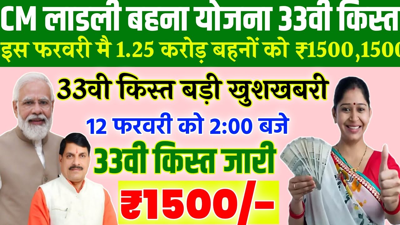 Ladli bahna 33th installment date/ladli behna 32vi kist kab dalegi/₹1500/लाडली बहन के पैसे/