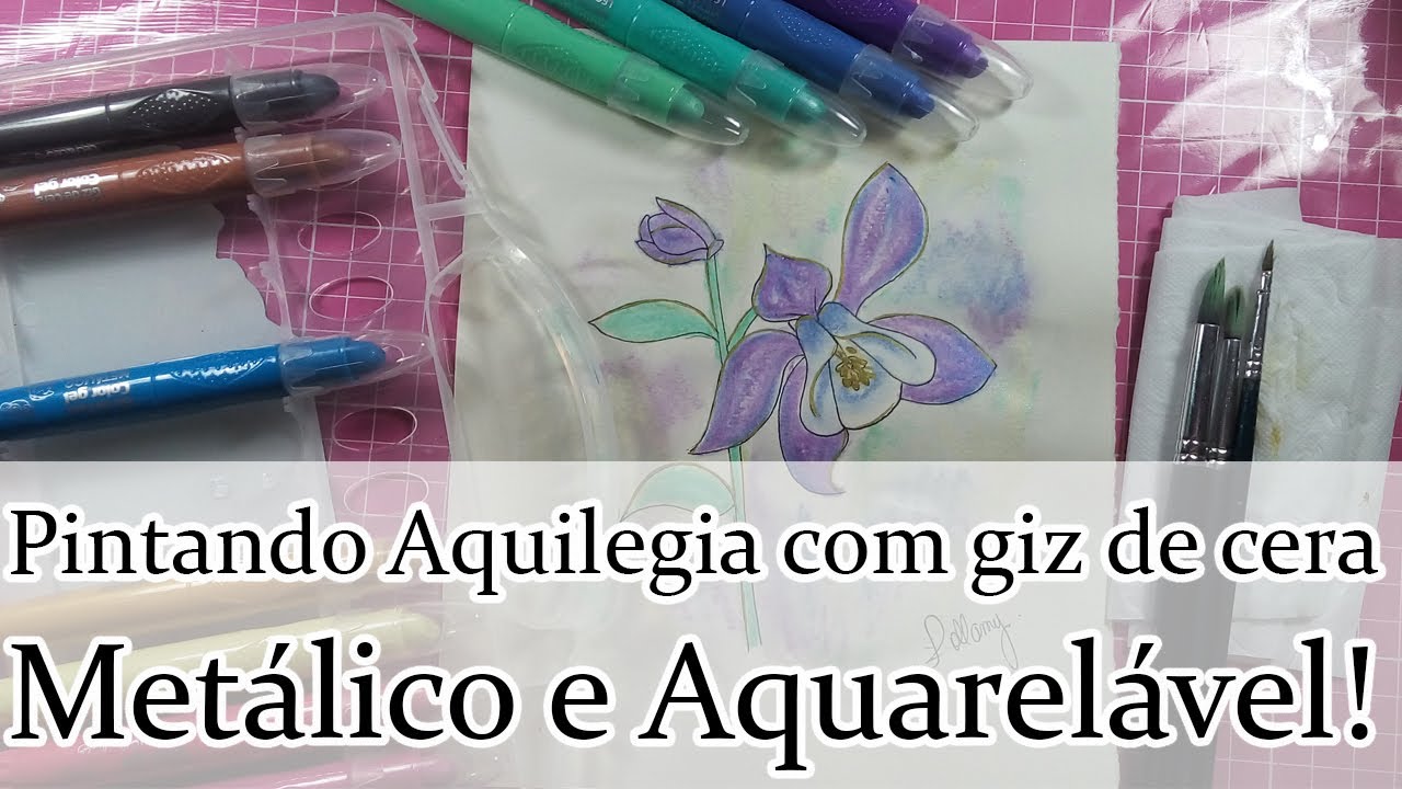 Pintando Flor com Giz de Cera Color Gel Met&aacute;lico LeoeLeo