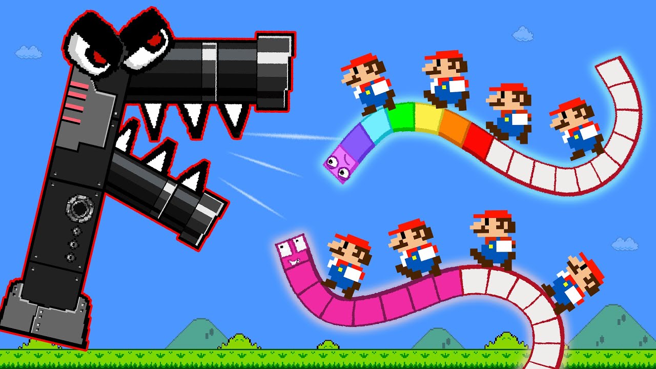 Mario and Numberblocks Snake vs The Giant ROBOT Alphabet Lore F Maze | Game Animation