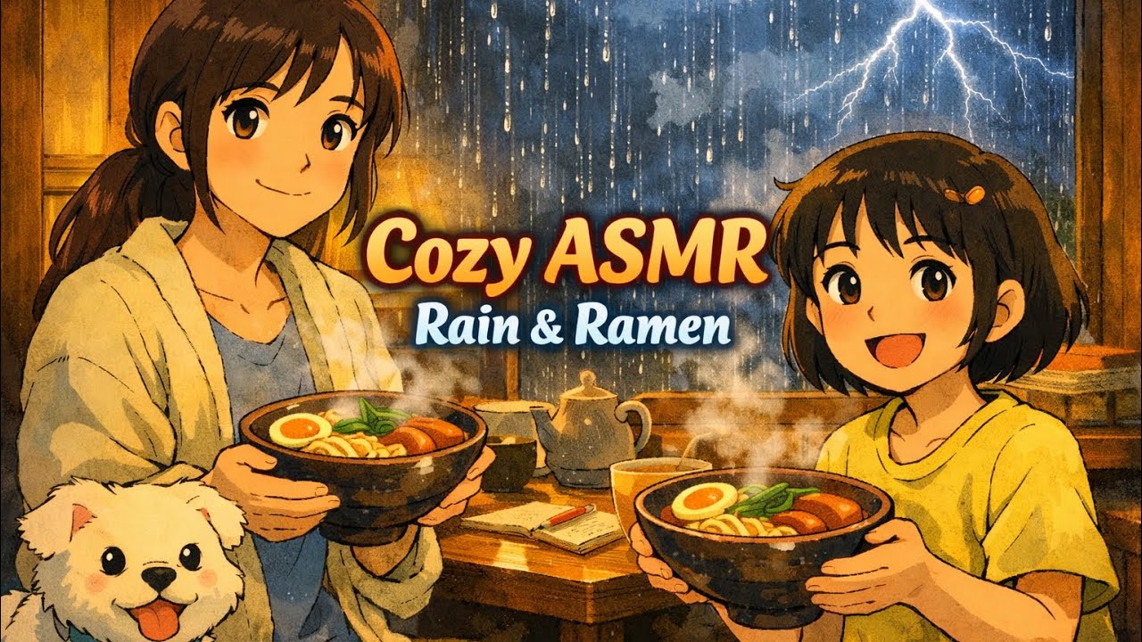 Rainy Night Ramen & Study Calm 🌧️ | Ghibli Inspired 2D Cozy ASMR