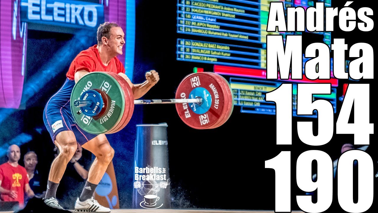 Andrés Mata (77kg Spain) 154kg Snatch 190kg Clean and Jerk - 2017 weightlifting worlds
