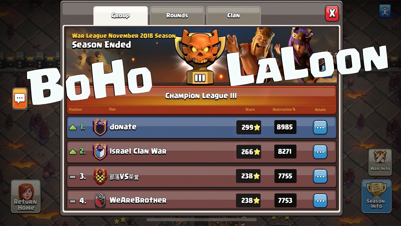 BOHO & LaLoon Town Hall 12 Clan War Leagues | Donate War Leagues