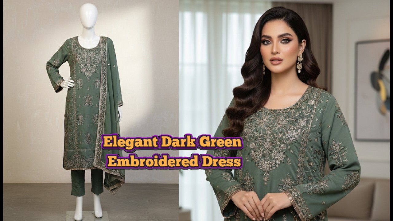 Elegant Dark Green Embroidered Dress 💚 | Luxury Pakistani Outfit | Party Wear Collection 2026