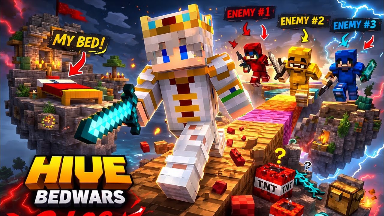 Hive Bedwars Gameplay with continue three wins Minecraft MCPE Bedwars Gameplay 