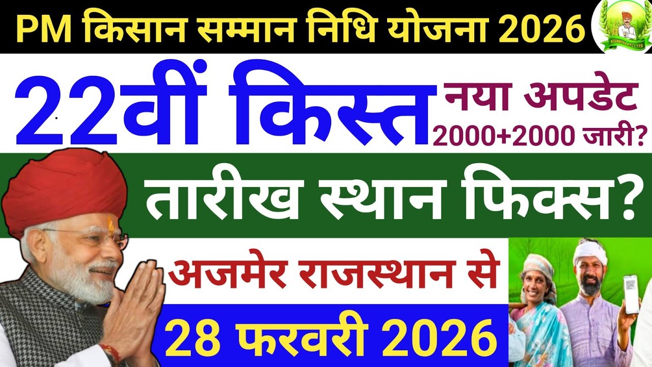 PM Kisan 22th Installment Date 2026 | 22वीं किस्त कब आएगी तारीख हुई फिक्स 2026 | PM Kisan Yojana