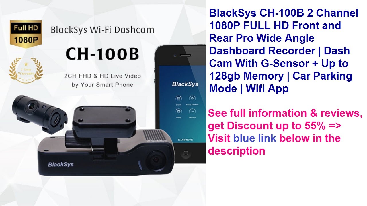 BlackSys CH-100B 2 Channel 1080P FULL HD Front, Rear Pro Wide Angle Dashboard Recorder