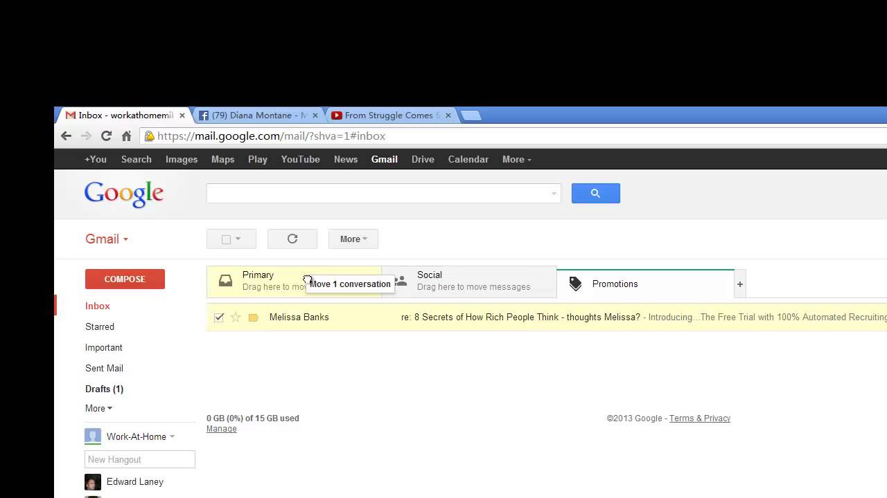 Gmail Inbox Trick - how to move email from promotions tab into primary tab