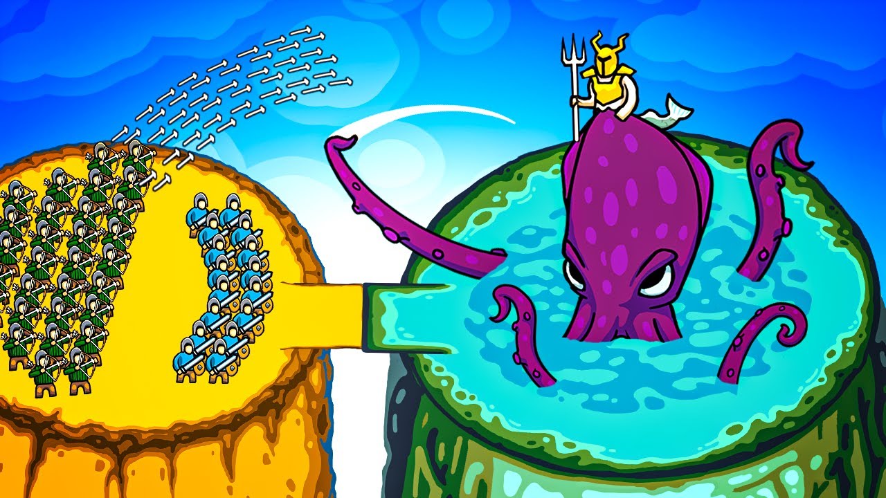 Giant ARMY vs Kraken Lord Boss Fight Invasion Army in Circle Empires Rivals Multiplayer Gameplay!