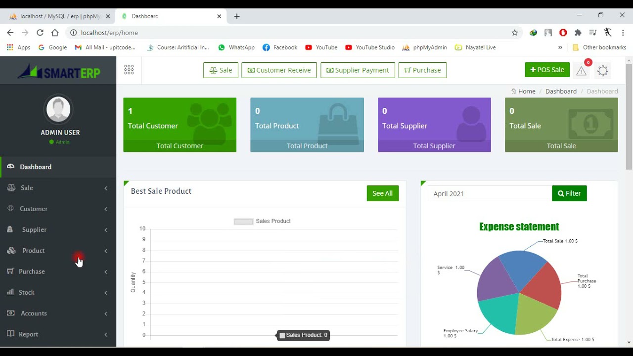 ERP Software With HRMS & POS in PHP, JavaScript, CSS, HTML, MySQL Web based full project
