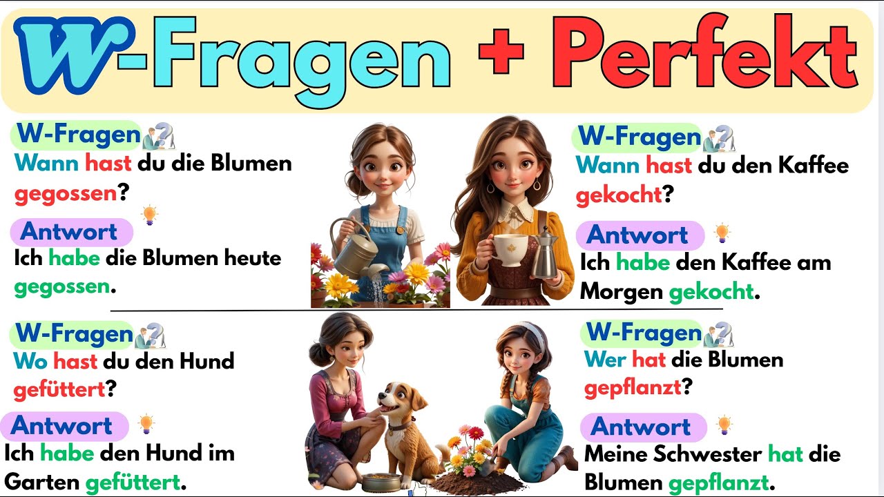 200 Perfekt-Fragen & Antworten 📚 Deutsch Lernen A1-B1 mit Alltagss&auml;tzen 🎯