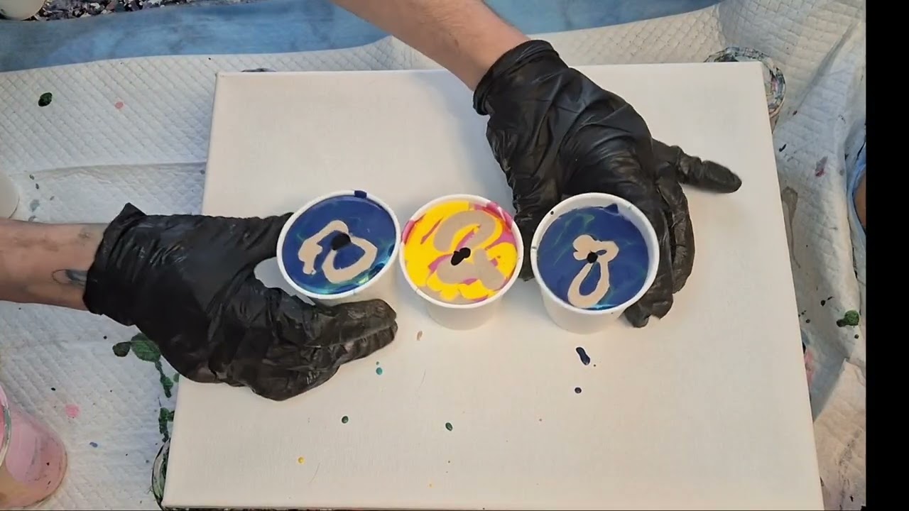 Beautiful, Tropical Triple Flip-Cup Pour Painting (710)!🤩🌺 #fluidart #acrylicpouring #painting #art 