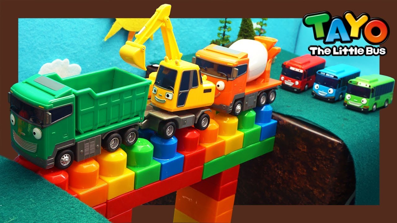 Strong Heavy Vehicles Learn Colors | Build a bridge l Heavy Vehicles Lego Play l Tayo the Little Bus