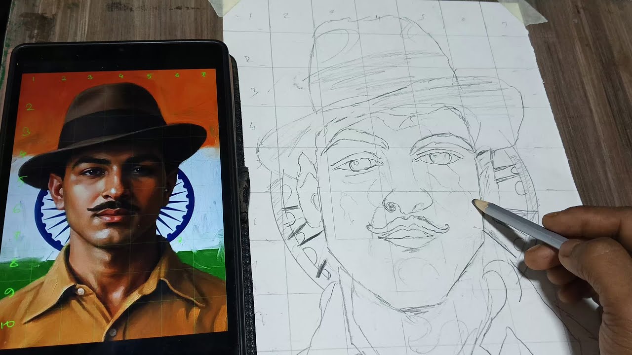 How to draw Bhagat Singh, Bhagat Singh Drawing, Republic Day Drawing 🇮🇳 