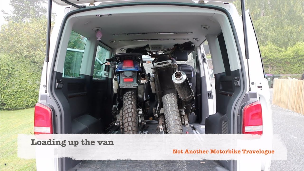 Loading motorbikes into a VW Caravelle Multivan with a Oxford Motorcycle Ramp a 2015 T5 Transporter