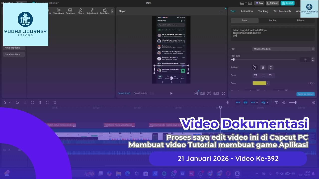 PROSES SAYA EDIT VIDEO PAKAI INI, MEMBUAT VIDEO TUTORIAL CARA MEMBUAT GAME APLIKASI DI CAPCUT PC!!