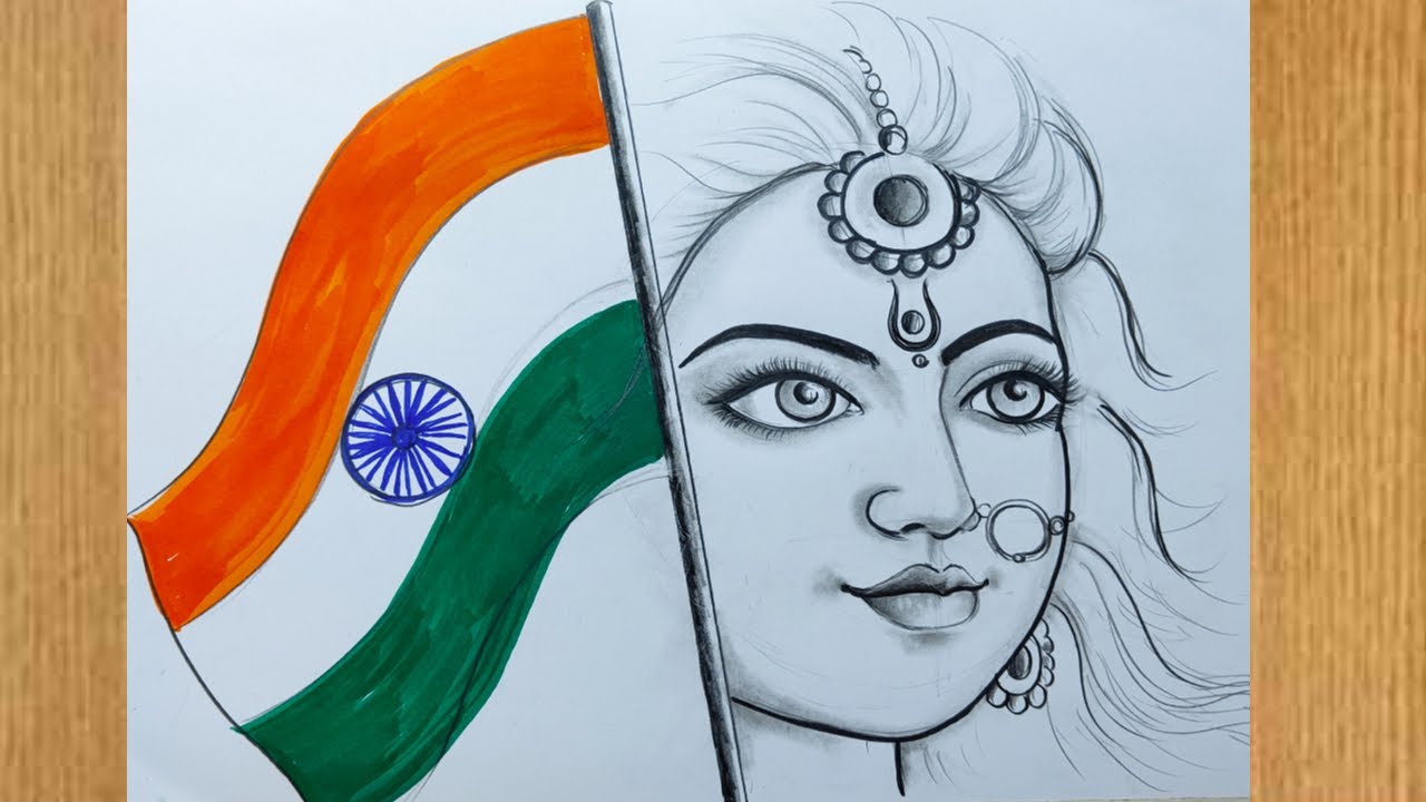 how to draw bharat mata for indepencdence day,how to draw independence day,bharat mata drawing,