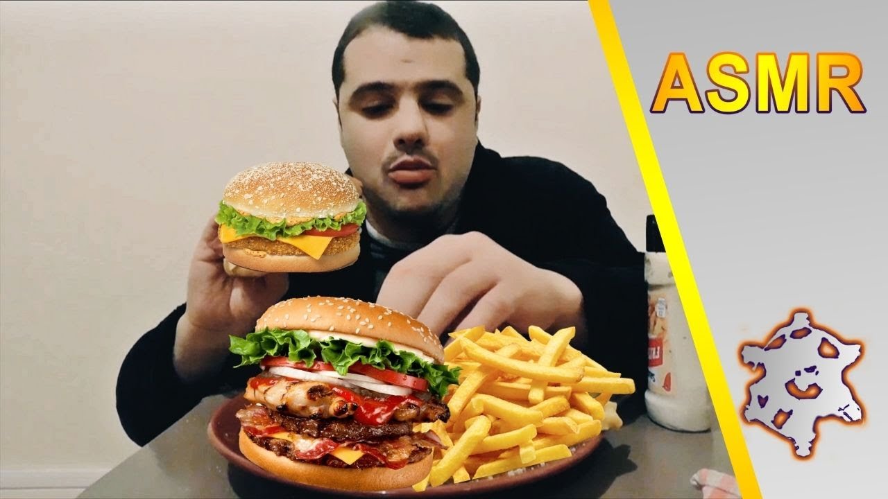 ASMR  burger maison poulet bœuf frite bacon fromage 🍔🍔 EATING SOUNDS😋😋