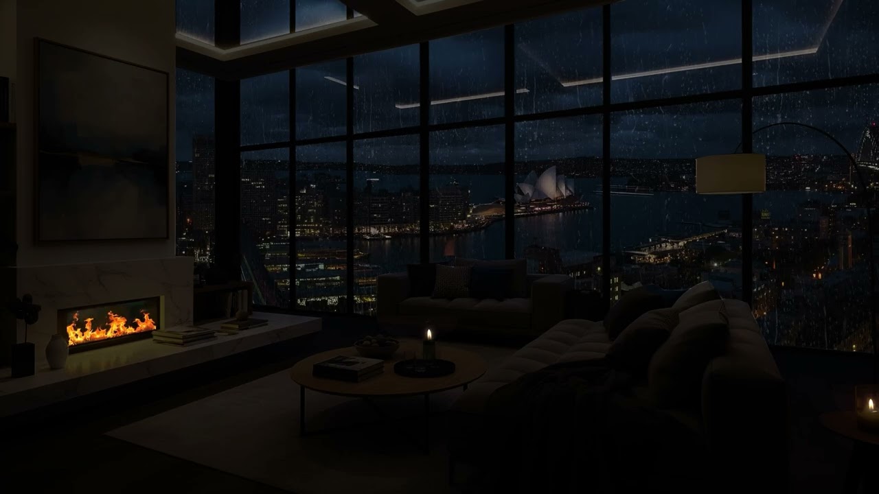 Relieve Stress in the Rainy City Night | A Warm Fireplace for a Peaceful Night