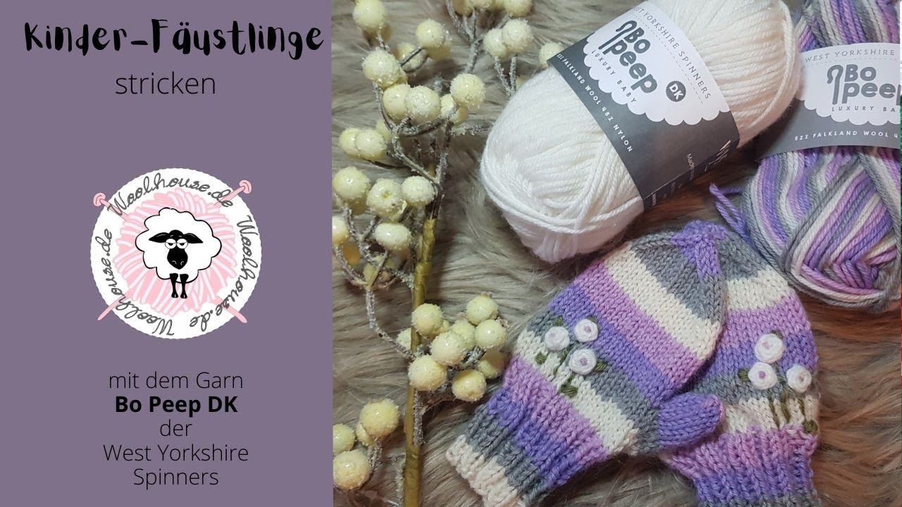 Handschuhe stricken / Fäustlinge für Kinder / Rosen sticken