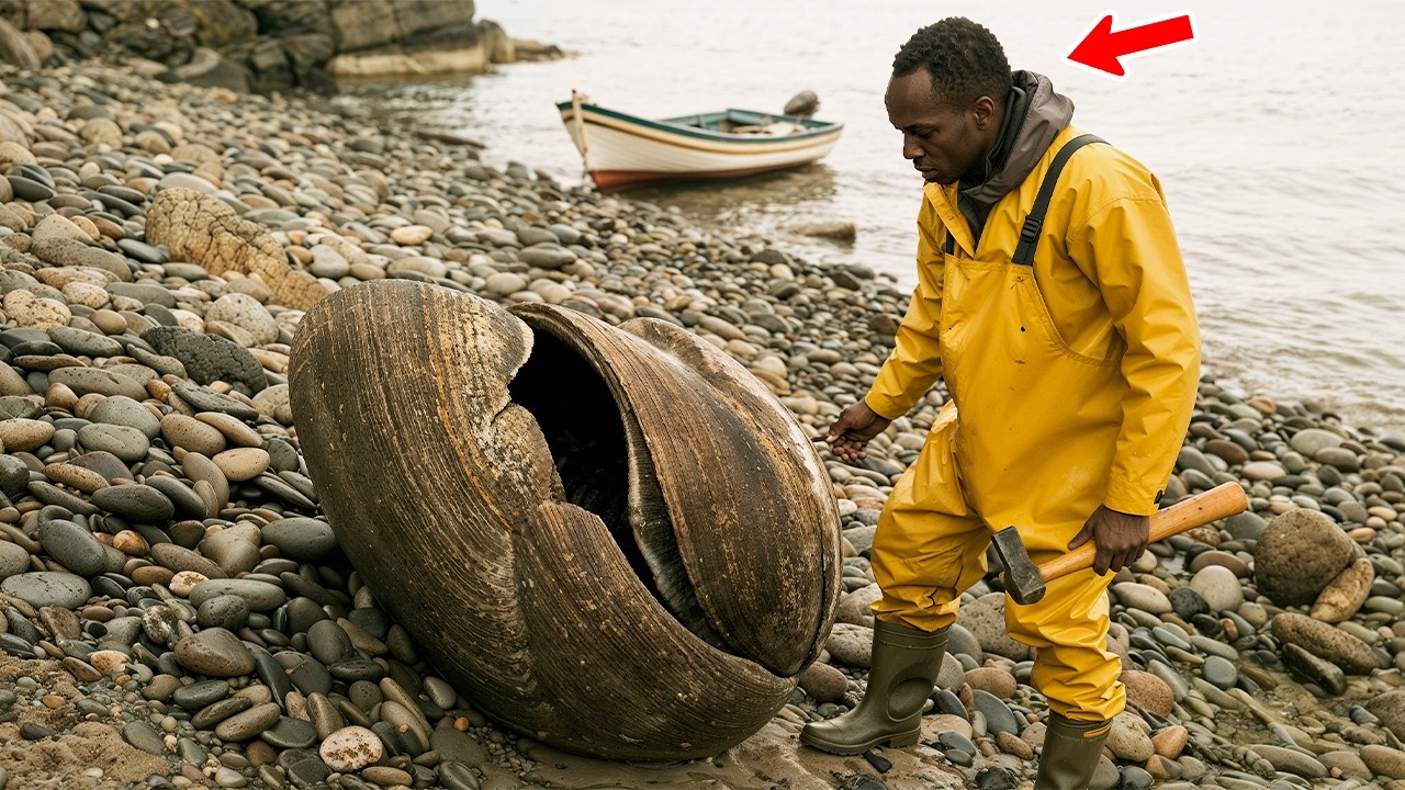Fisherman Thought He Found A Giant Clam, But When He Broke It Open, His Face Turned Pale!