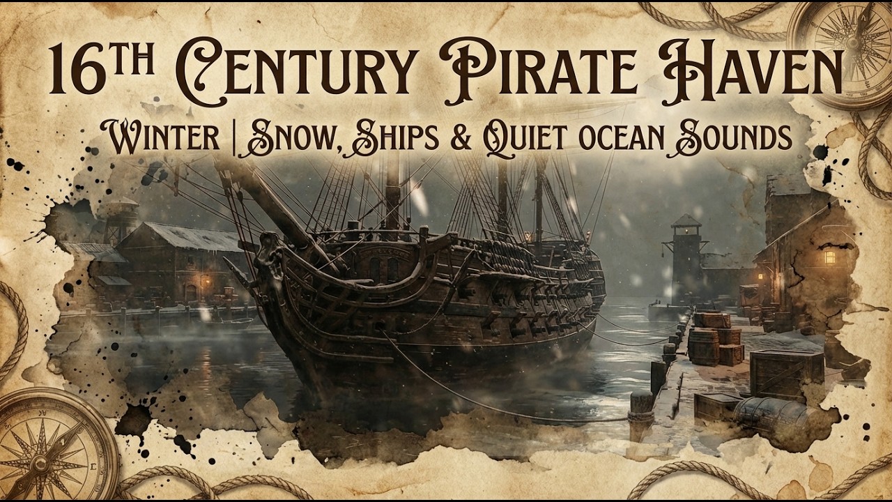 Peaceful Snowfall Over a Pirate Hideout | Calm Sea & Night Ambience