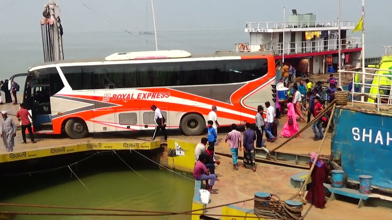 Royal Express Sheba Green Line and Nilachol Bus are Uploading in Ferry at Daulatdia Ghat