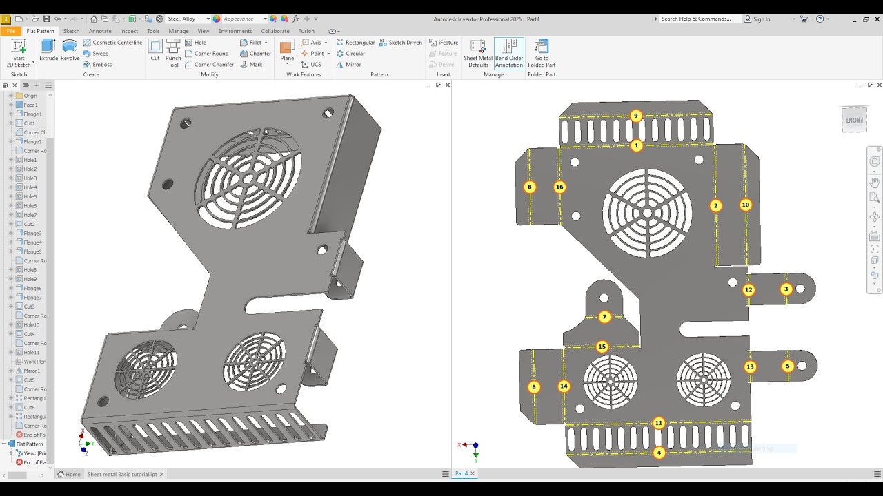 Autodesk inventor 2025 Sheet Metal Basic tutorial Exercise 67