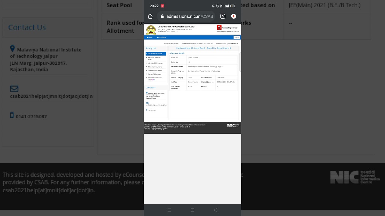 unexpected change in csab round 2.../I got this in rank 37261(95.90% ile) only🥳🥳🥳...#jee#csab#NIT