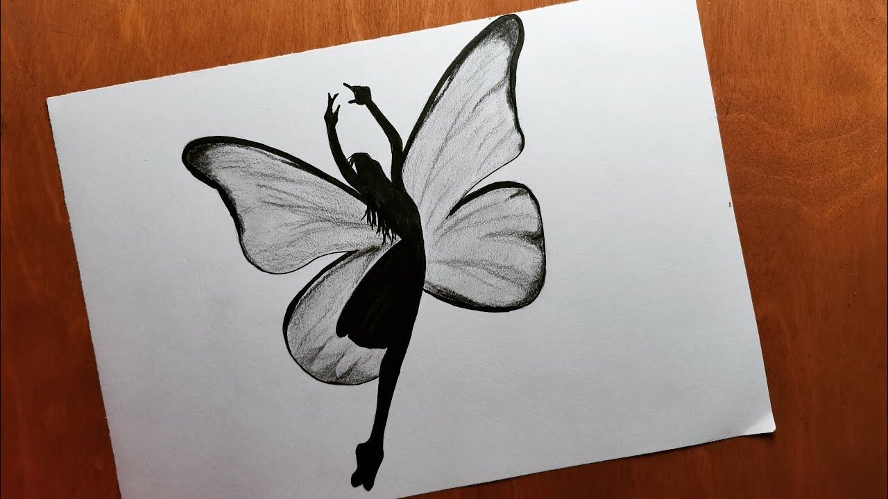 How To Draw a Girl with Butterfly Wings Easy  رسم فتاة فراشة رسم بالرصاص سهل رسوم تعبيرية بالخطوات