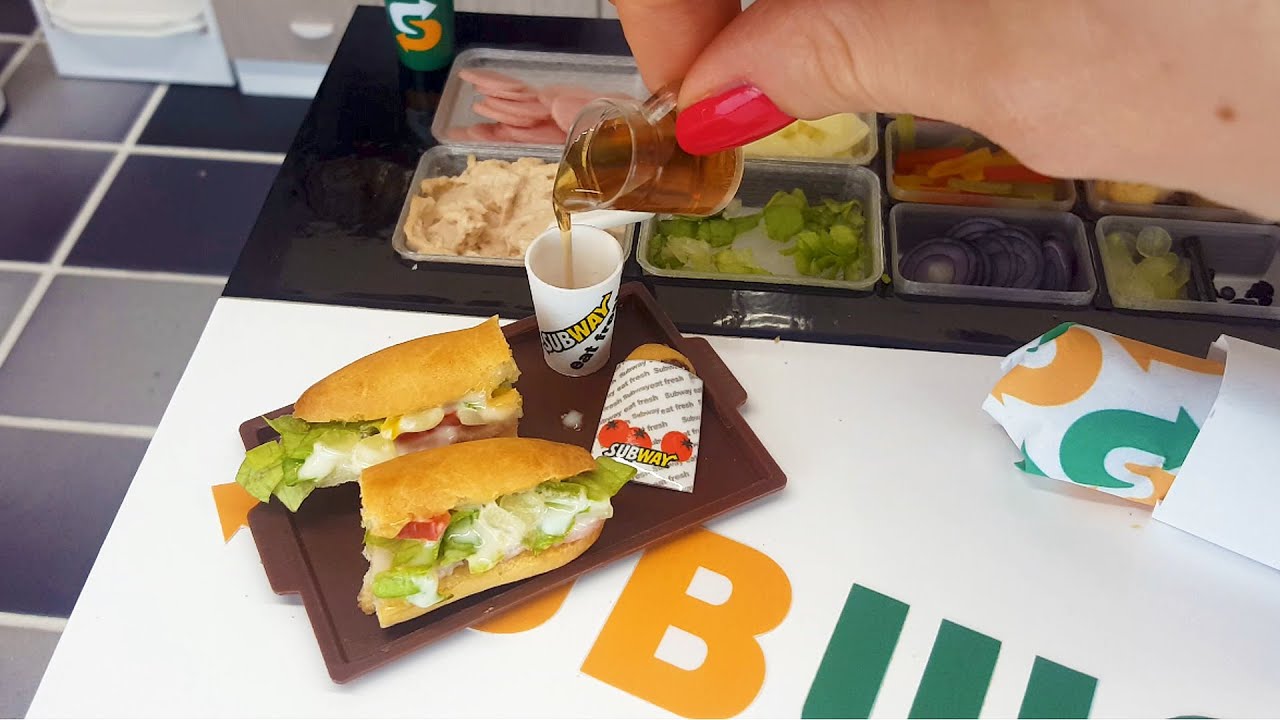 The World's smallest SUBWAY sandwich 🥪🧀🥓🍖🧃 / mini cooking / mini food / tiny kitchen / tiny food