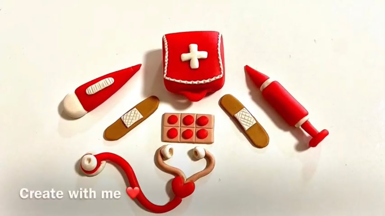 ❤️ Clay art - how to make Doctors kit/ first aid / stethoscope etc/playdoh model craft tutorial. DIY