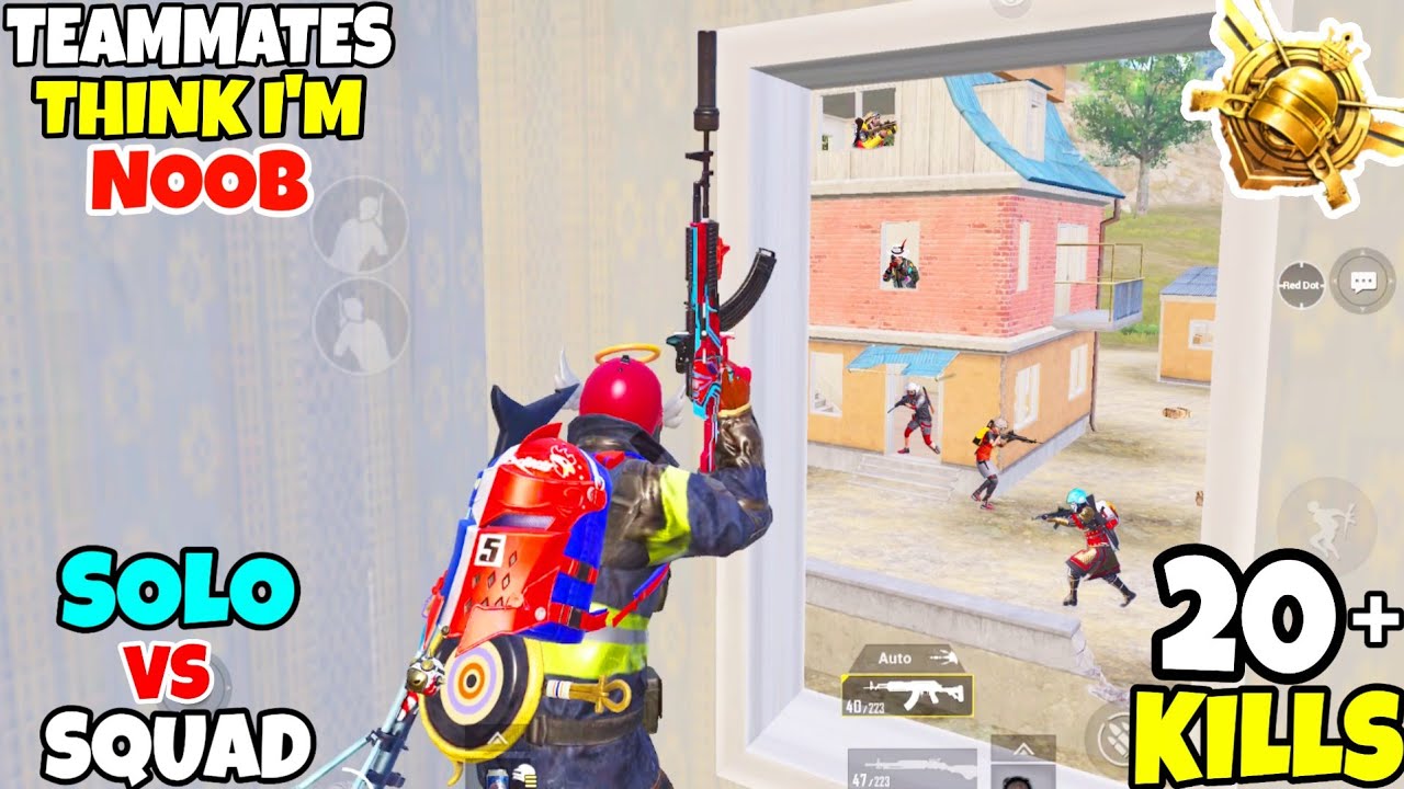 My Teammates Think I'm Noob And Can't Play SOLO vs SQUAD in PUBG Mobile• (20+ KILLS) • (PUBGM HINDI)