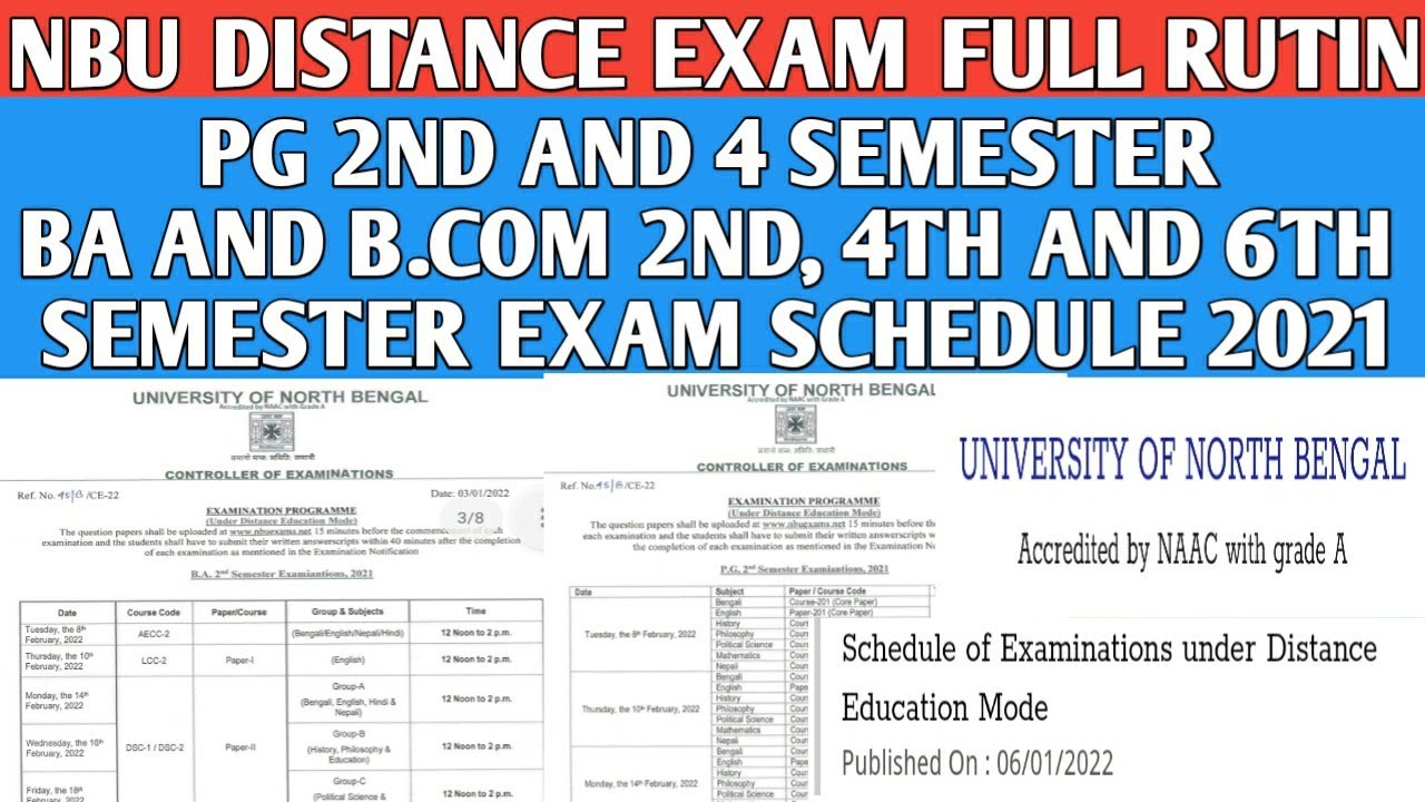 Nbu Pg and Ug Exam Schedule 2021session distance || Exam Rutin nbu || University of North Bengal ||