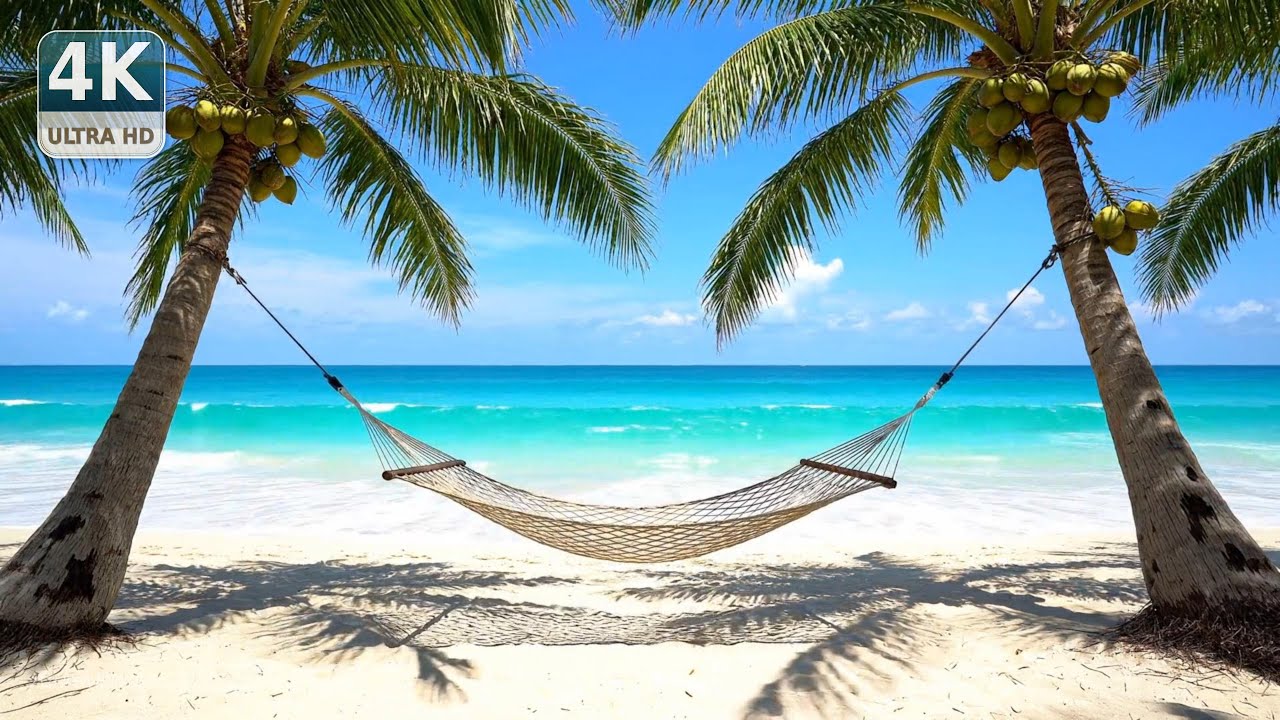 Hammock Mode 🌴 Relaxing Bossa Nova + Ocean Waves (4K Beach Ambience) | Study, Sleep, Focus