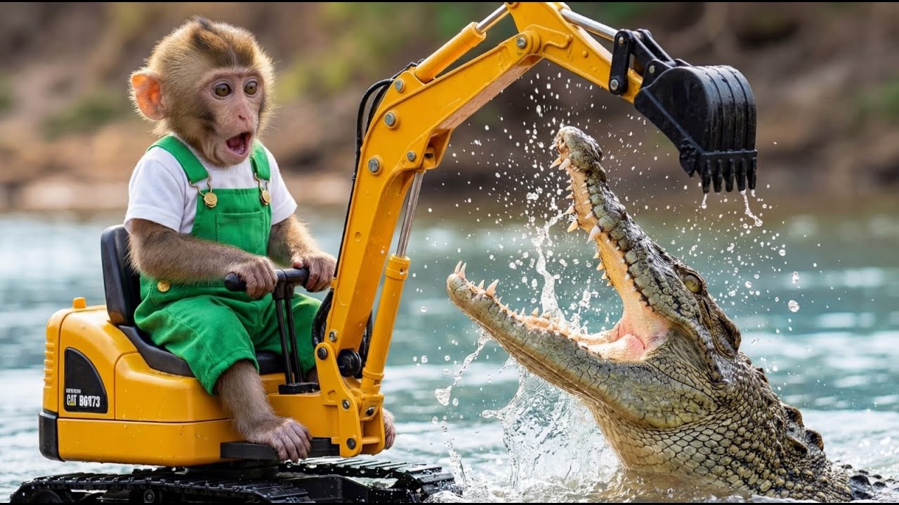 🐒💦 Monkey NaNa Tried to Save the Fish… But a Giant Crocodile Appeared! 😱🐊