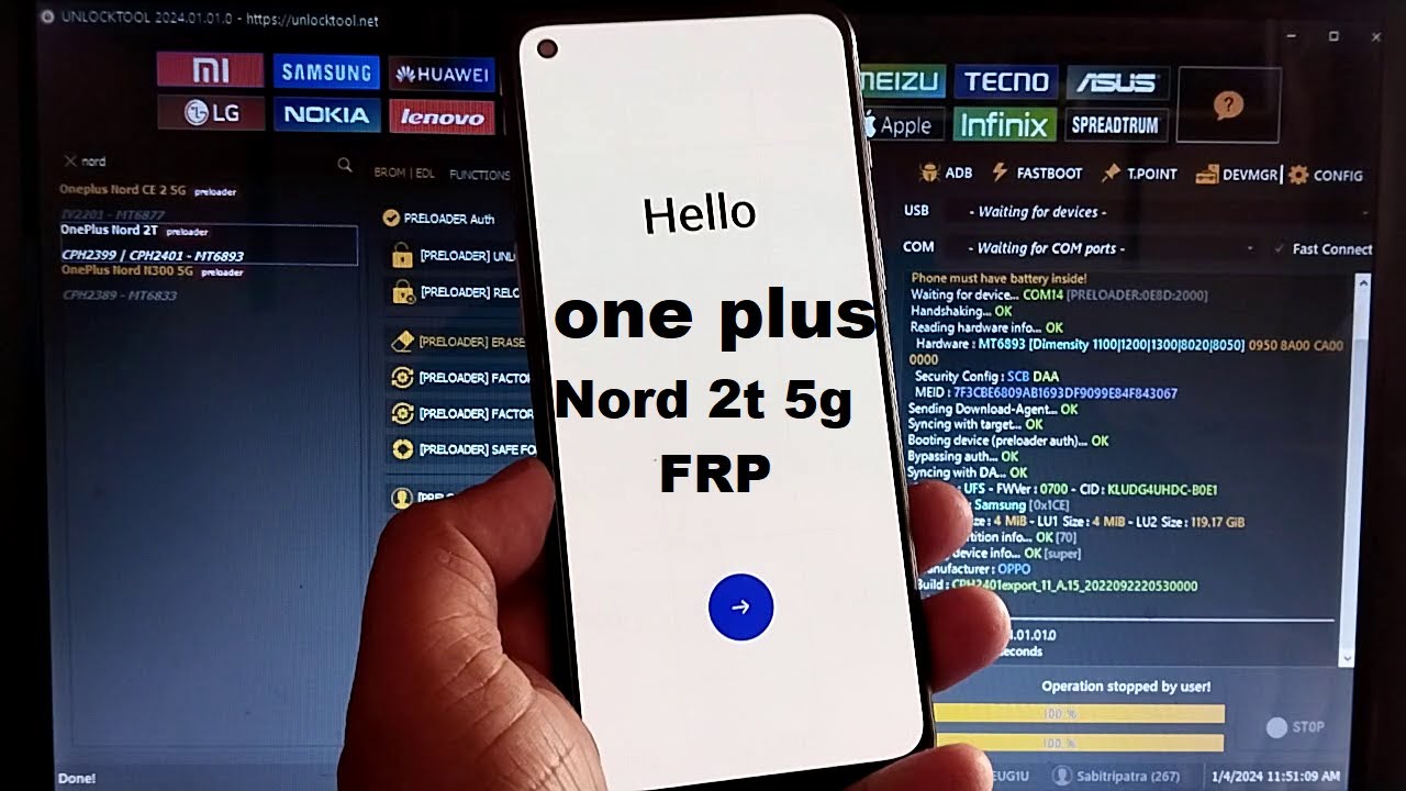 OnePlus Nord 2T 5G FRP Bypass Unlock Tool ! 100% Done !