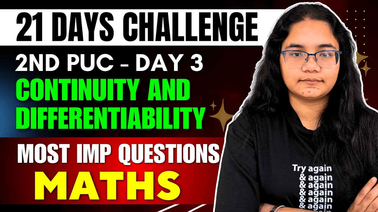 2nd PUC Maths Continuity & differentiability Most Imp. Questions | 2nd PU 21 Days Challenge Day 3