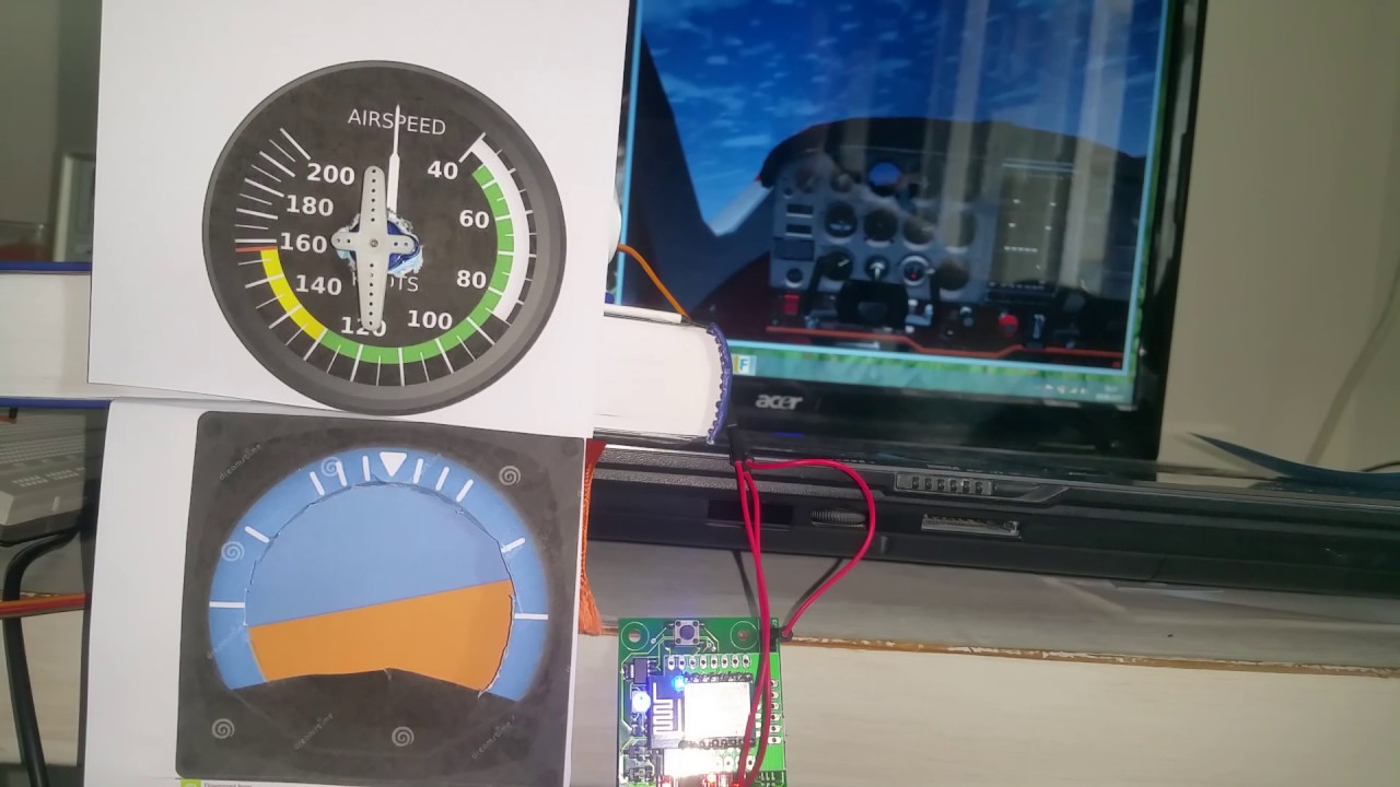 DIY Wifi Cockpit for Flightgear for under 10$ with esp8266 and servo. Wifi