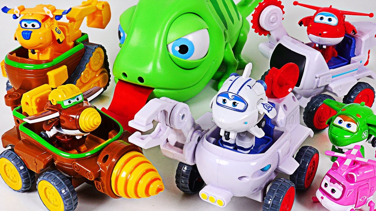 Super Wings Astra & Jett's Moon Rover, Todd & Donnie's Dig Rig! Defeat big chameleon! 